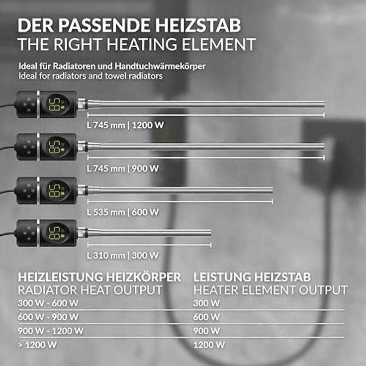 LuxeBath Heizstab 600W Schwarz, Heizgerät mit Thermostat und digitaler Anzeige – Bild 6