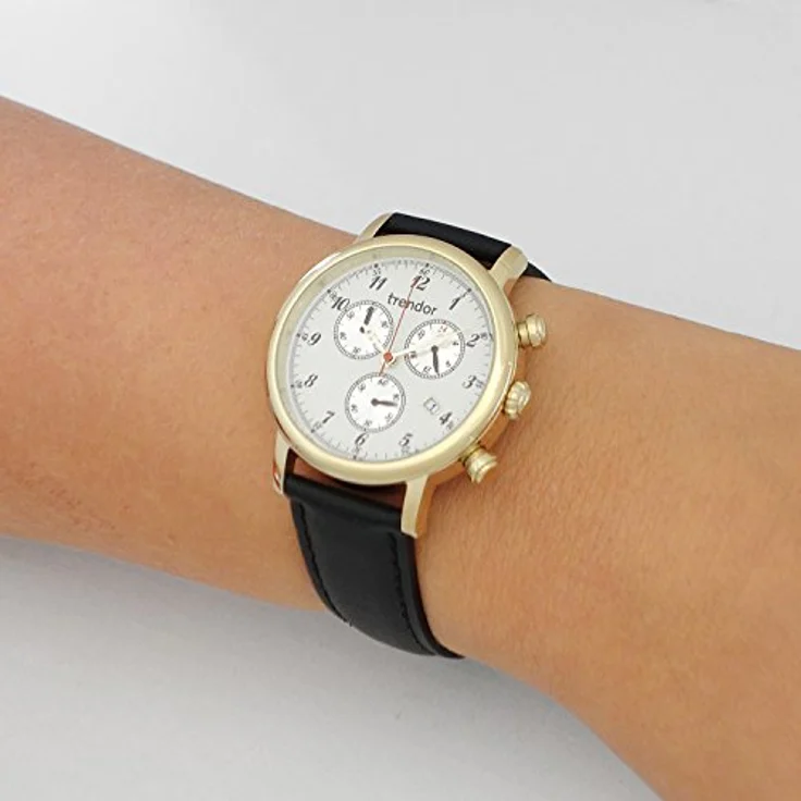 trendor Doreen Damen Chronograph Elegante Armbanduhr für Frauen, Gold ionen-plattiert, mit Stoppfunktion, rotem Stoppzeiger, 7592-01 – Bild 4