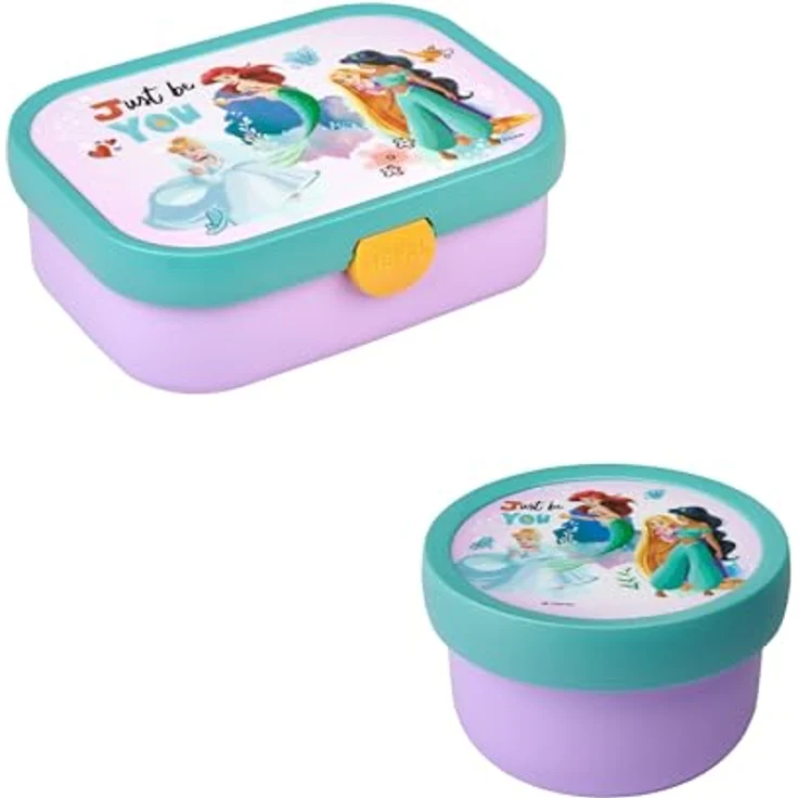 Mepal Kinder Obst- und Bento Box Campus meets Fruits | Spülmaschinenfest & BPA-frei | 300 & 750 ml | Mit Fächern, Gabel & Clip-Verschluss | Disney Princess – Bild 1