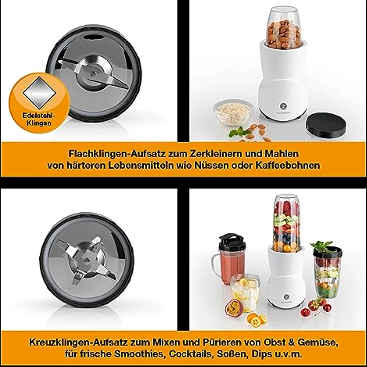 KOCHWERK Smoothie Maker 12-tlg | To-Go Deckel & 4 Mixbehälter | Weiß | Für Obst, Gemüse & Nüsse | Mit Ice-Crush Funktion – Bild 4