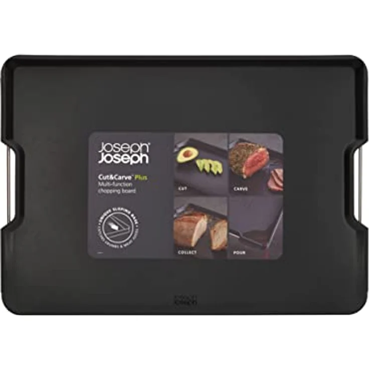 Joseph Joseph Cut&Carve Plus - Rutschfestes, multifunktionales, doppelseitiges Schneidebrett für die Zubereitung von Speisen und zum Schnitzen - spülmaschinenfest, Extragroß - schwarz – Bild 5