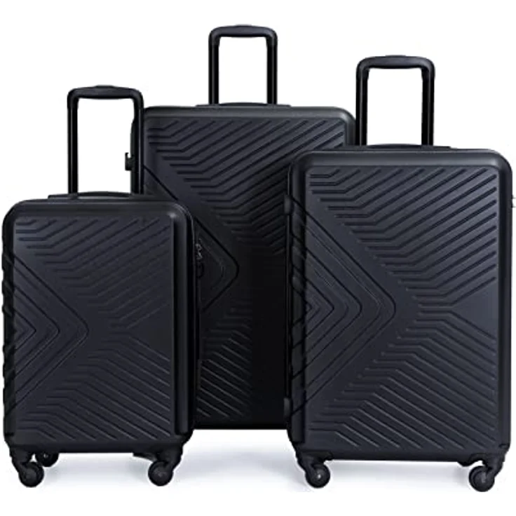Travelhouse Bali 3tlg. Kofferset ABS Hartschalen Koffer M-L-XL Gel-Griffe 4 Rollen TSA Schloss Standfüße Trolley Rollkoffer Reisekoffer schwarz – Bild 1