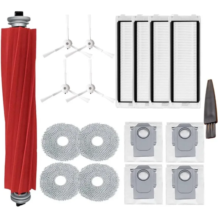 FELIXLEO Staubsaugerdüsen-Set 17-teiliges Zubehör-Set für Roborock P10/Qrevo, inkl. 1 Hauptbürste, 4 Seitenbürsten, 4 Hepa-Filtern, 4 Wischtüchern, 4 Staubbeuteln