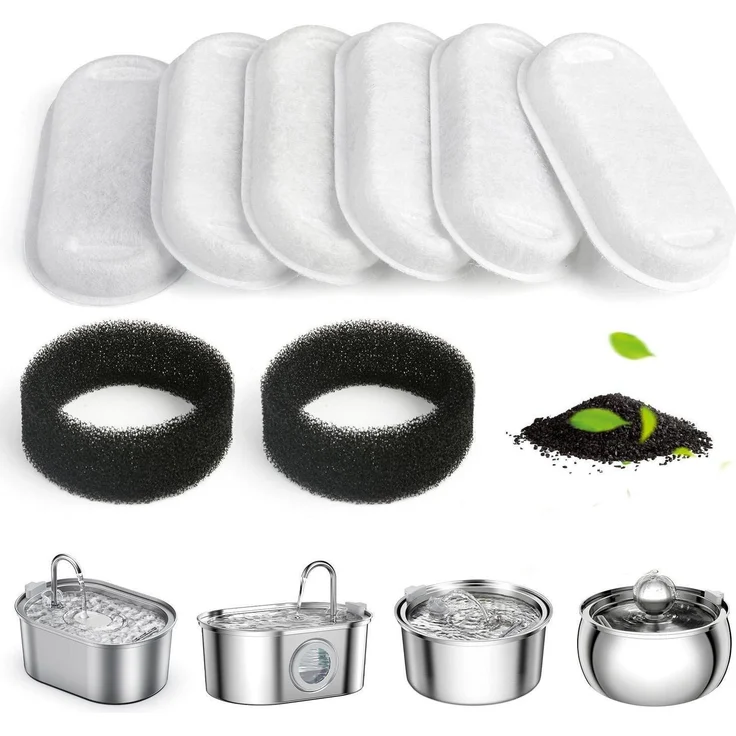 Petace Katzenbrunnen Filter Set, 6 Aktivkohlefilter & 2 Schaumfilter für Edelstahlbrunnen mit effektiver Filtration und Förderung der Gesundheit