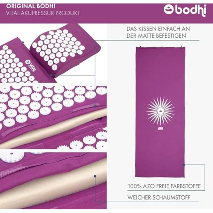bodhi Akupressurmatte & Kissen Set VITAL XL aubergine (Set) - Extralange XL Yoga Nagelmatte mit herausragender Wirkung – Bild 5