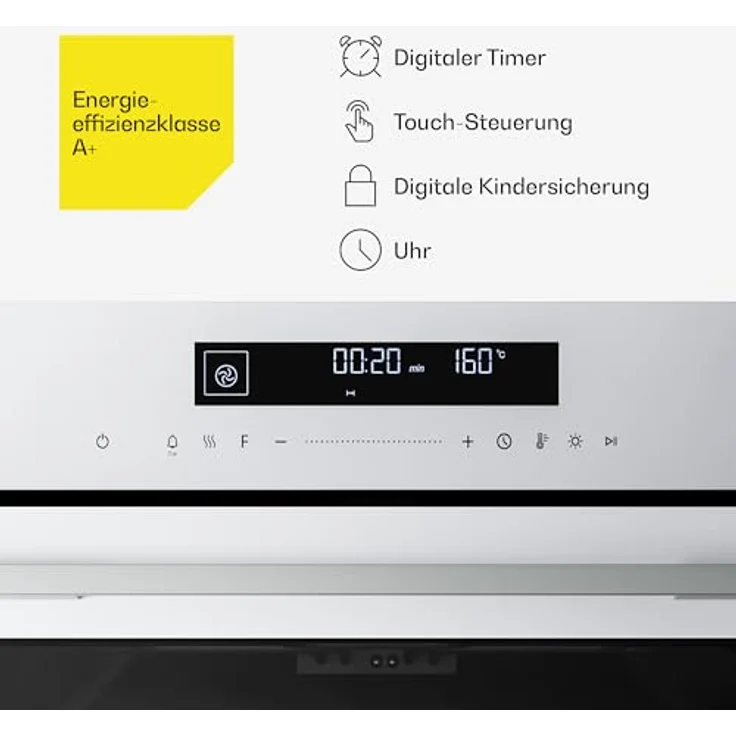 Klarstein Velaire Einbaubackofen 60 cm, 74L, 13 Funktionen, Energieeffizienz A+, Touch-Bedienung, Timer, leicht zu reinigen, Weiß – Bild 4