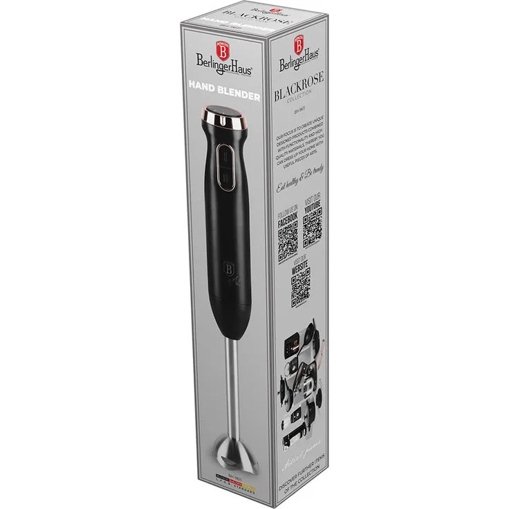 Berlinger Haus Handmixer 800 W, variable Geschwindigkeitsregelung, Titanmesser, Turbofunktion, abnehmbar, Edelstahl, Schwarz-Roségold