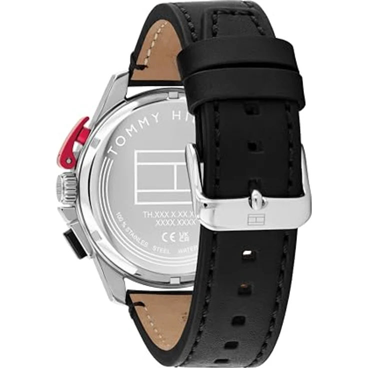 Tommy Hilfiger 1792258 Chronograph Quarz Uhr, schwarzes Edelstahlgehäuse, schwarzes Lederarmband, 5 ATM wasserdicht – Bild 3