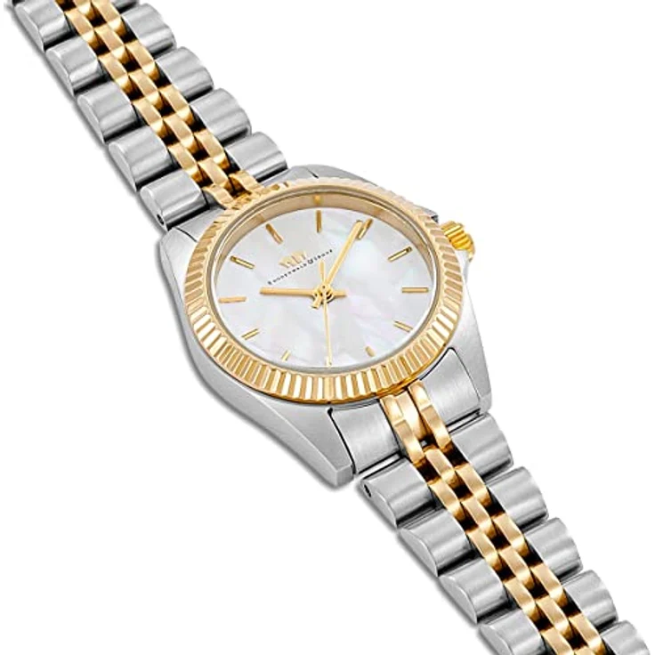 Rhodenwald & Söhne Damen Uhr analog Japan Quarzwerk mit Edelstahl Silber/gelbgold Armband 10010365, Bicolor-Edelstahl-Gehäuse mit Gelbvergoldung, Perlmutt-Zifferblatt, wasserdicht bis 5 ATM – Bild 5