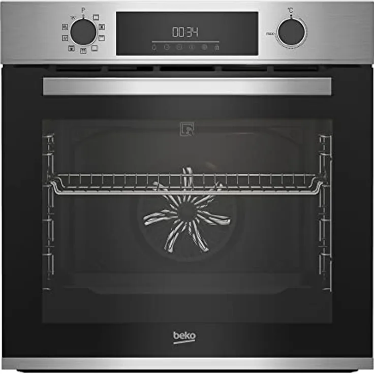 Beko BBIE12300XFP Einbau-Backofen mit 8 Heizarten, 72 l Garraum-Volumen, Multifunktionsdisplay mit Sensortasten, Pyrolytische Selbstreinigung, AeroPerfekt, SteamShine-Reinigung, Schwarz/Edelstahl
