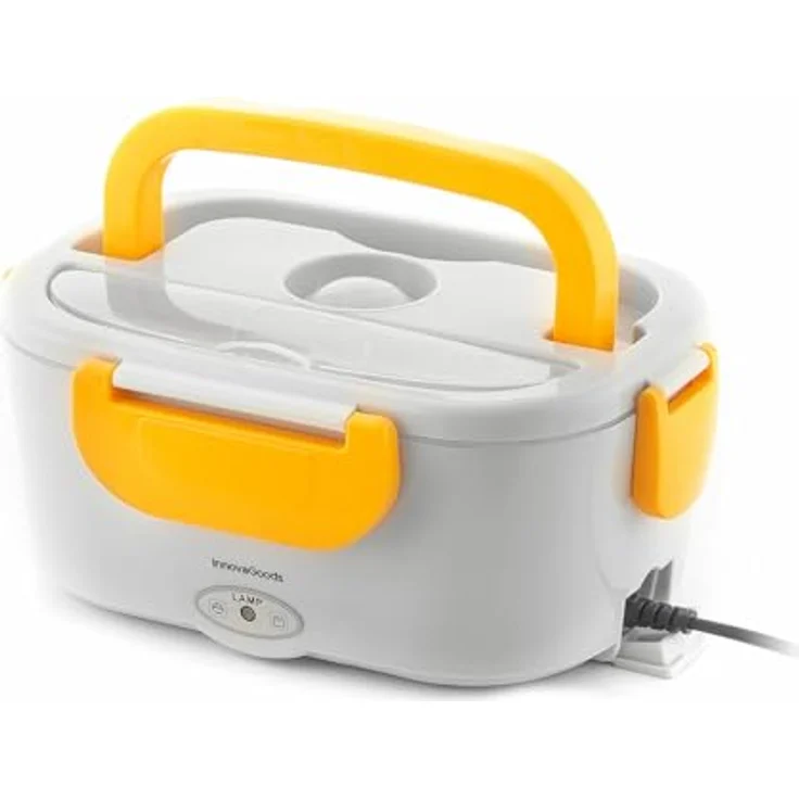 InnovaGoods Elektrische Lunchbox Lunffi, 1,05 l, Edelstahl- und Kunststoffbehälter, Weiß|Gelb, für Büro und Auto – Bild 1