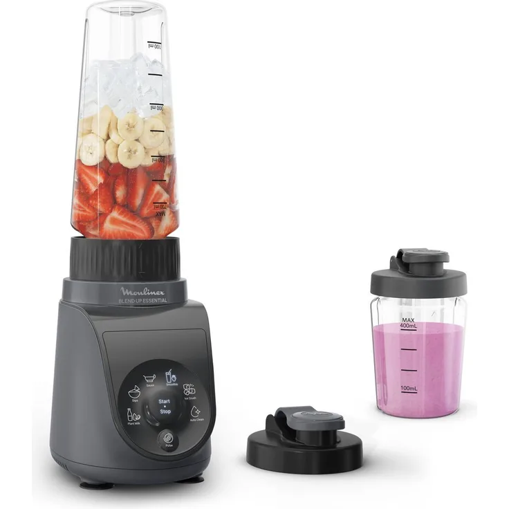 Moulinex Smoothie-Maker Blend Up Essential LM1EHBF0, 800 W, blauer Standmixer mit 6 automatischen Programmen und Spülmaschinengeeignetem Tritan-Becher