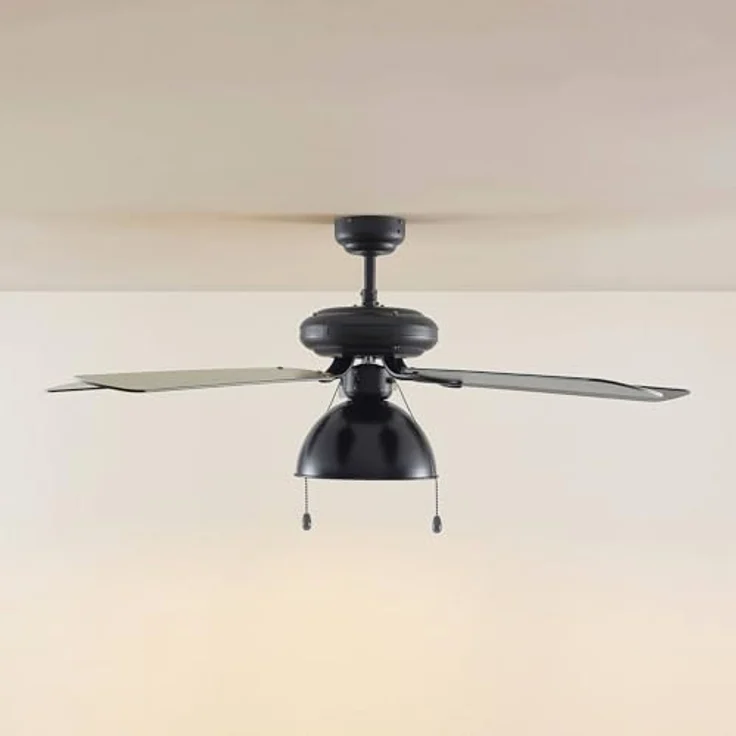 Lucande Deckenventilator mit Lampe 'Shamoian' (Retro, Vintage, Antik) in Schwarz aus Metall (1 flammig, E27) - Ventilator, Wohnzimmerleuchte – Bild 4