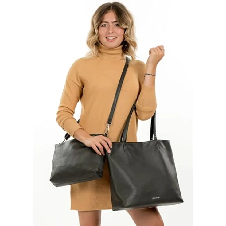 EMILY & NOAH Shopper E&N Eva, Damen Tasche aus Feinsynthetik mit umhängbarem Riemen und zweifarbiger Echtleder-Optik – Bild 3
