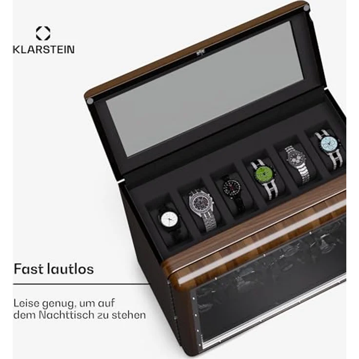 Klarstein Valmont 12+6 Uhrenbeweger, eleganter Uhrenaufbewahrer mit Touch-Panel, abschließbarem Fach für 6 Uhren, anpassbaren Uhrenkissen und LED-Beleuchtung – Bild 4