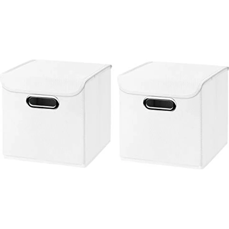 CM3 2 Stück weiß Faltbox 25 x 25 x 25 cm Aufbewahrungsbox faltbar, mit Deckel – Bild 1