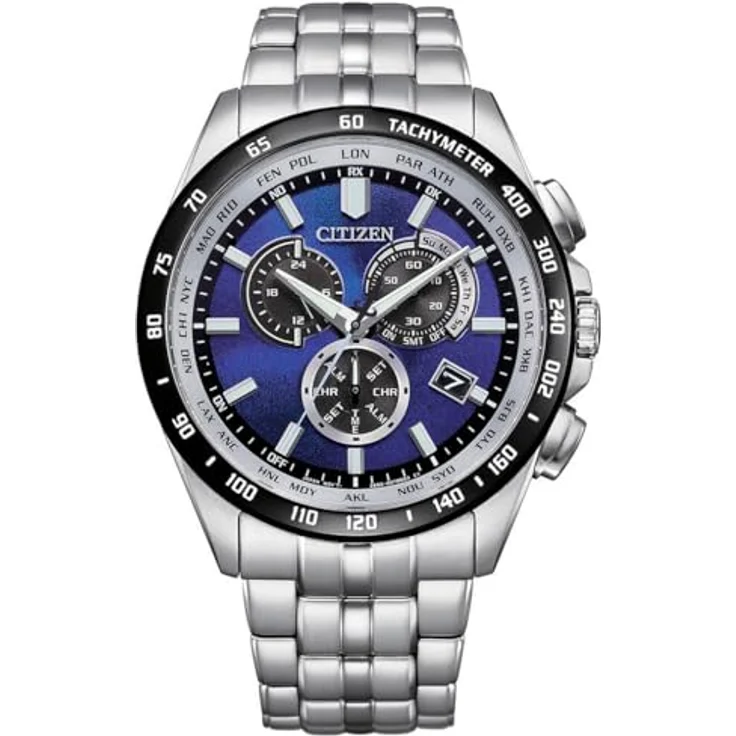 Citizen Watch CB5874-81L, Eco-Drive Chronograph mit blauem Zifferblatt, Silber Edelstahlarmband, Funksteuerung, Stoppuhr und Alarm – Bild 1