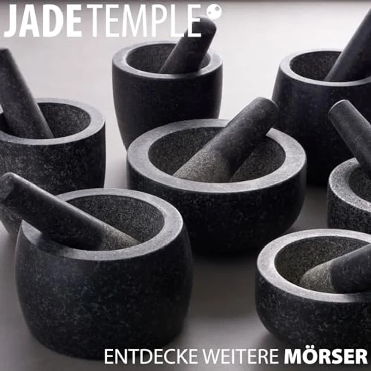 JADE TEMPLE 17023 TEMPLE Steinmörser mit Stößel im Set, effektives und einfaches mörsern, aus massivem Granit mit 13 cm Durchmesser und 7 cm Höhe – Bild 6