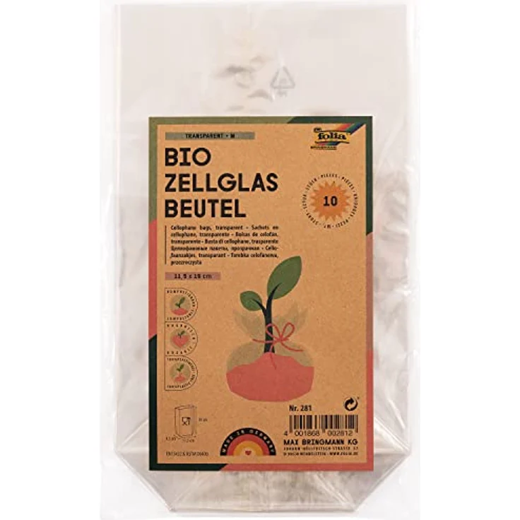 folia 281 - Zellglasbeutel ohne Druck, ca. 11,5 x 19 cm, 10 Stück - zum individuellen Verpacken von Keksen, Süßigkeiten und vielem mehr – Bild 1