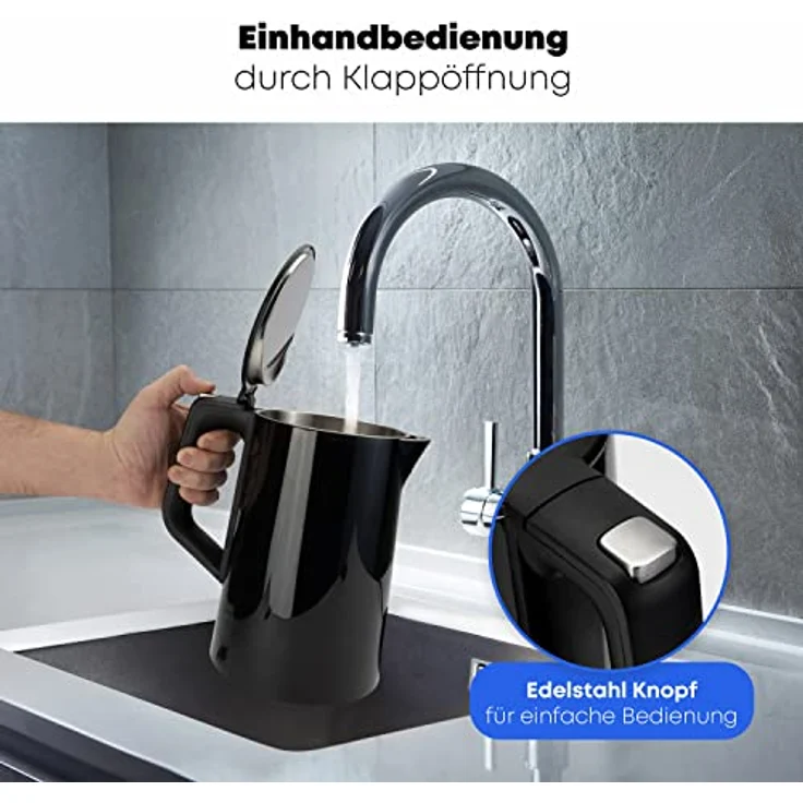 Proficook PC-WKS 1243 BK Wasserkocher, 1,7 L, 2200W, Sensor-Touch-Bedienung, mit Temperaturwahl, Display, Warmhaltefunktion, schwarz – Bild 5