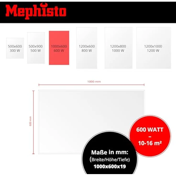 Mephisto Infrarot Heizung 600W inkl. Fernbedienung und Thermostat WIFI APP Steuerung, Wand-Decken-Standheizung in Weiß – Bild 3