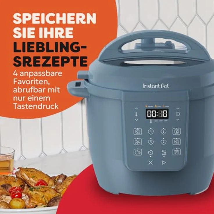 Instant Pot 7-in-1 Multikocher 5,7L – Schnellkochtopf, Schongarer, Dampfgarer, Joghurtbereiter, Edelstahl, Farbe Blau – Bild 4