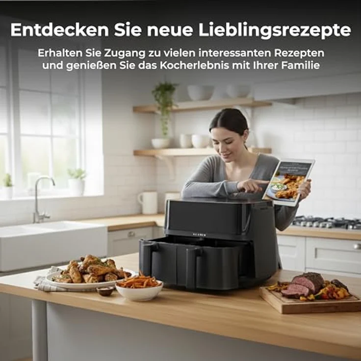 KLAMER Heißluftfritteuse 3000 W, gesunde Fritteuse mit einstellbarer Gartemperatur und Heißluftzirkulation – Bild 6