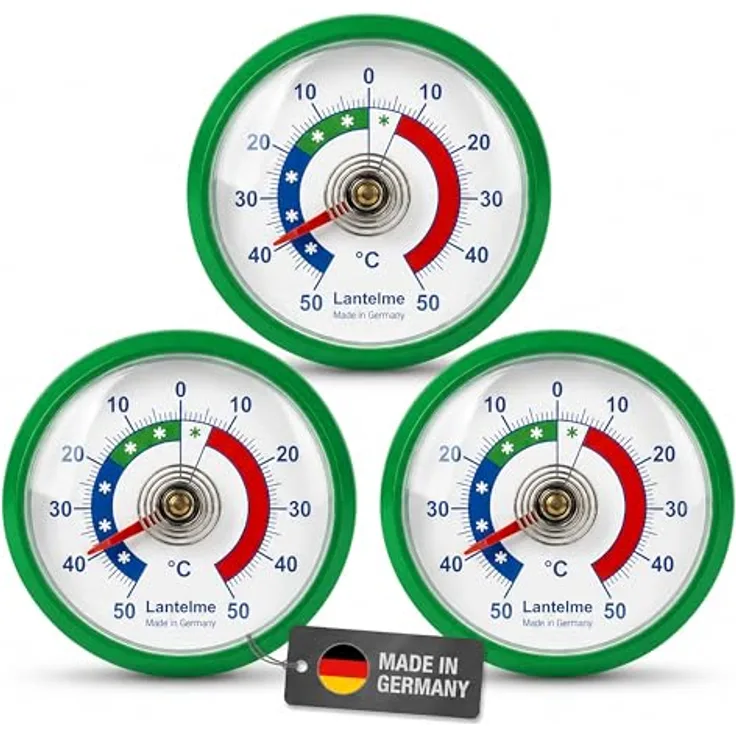 Lantelme Kühlschrankthermometer, 3-tlg. Set, selbstklebend, temperaturgenau -50° bis +50°C, Blau, hochwertige deutsche Herstellung