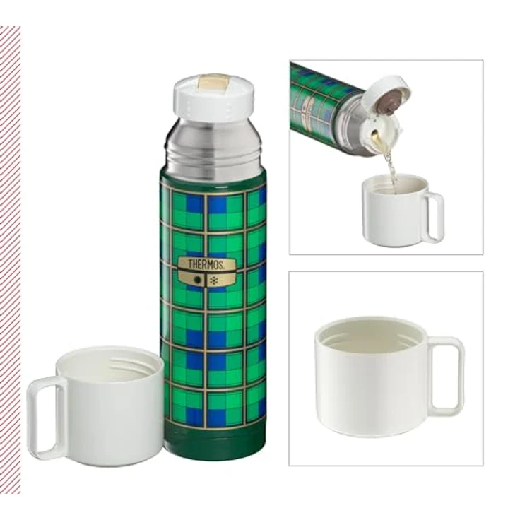 Thermos THERMOS REVIVAL BEVERAGE BOTTLE 0,50l, retro green, Edelstahl Isolierflasche mit Trinkbecher, 18 h heiß / 24 h kalt, spülmaschinenfest, absolut dicht, BPA-frei – Bild 2