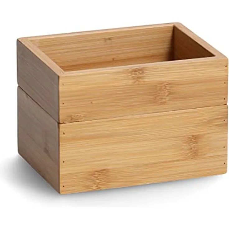 Zeller 13318 Ordnungsboxen-Set, 2-tlg., Bambus, ca. 14,5 x 11 x 10 cm, stapelbares Box-Set für Haushalt, Büro und Bad