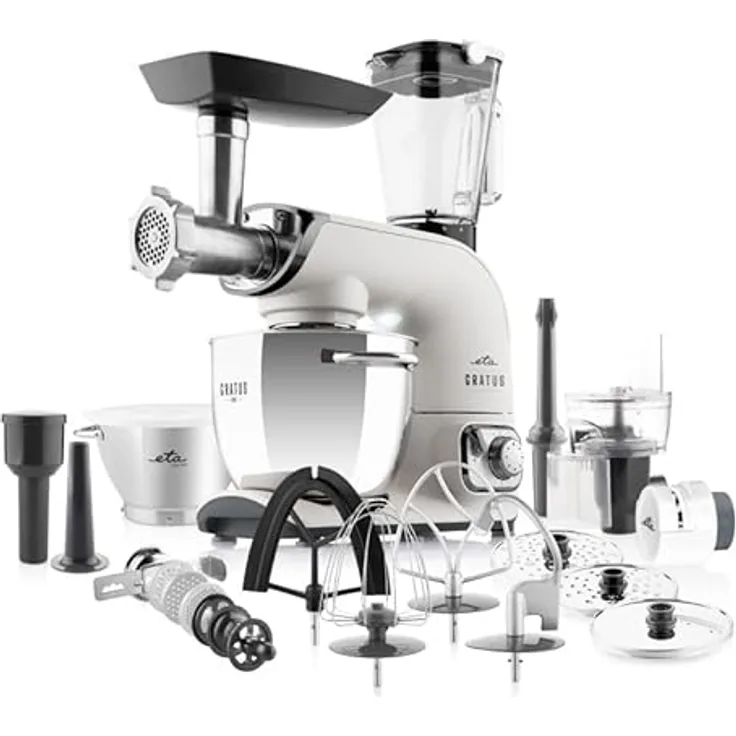 ETA Gratus Evo Küchenmaschine 1500 Watt 5.5 l Edelstahl Schüssel 8 Geschwindigkeitsstufen PULSE-Schalter Planetarisches Rührsystem Kneten,Mischen, Mixen, Schlagen, Reiben,Fleischwolf