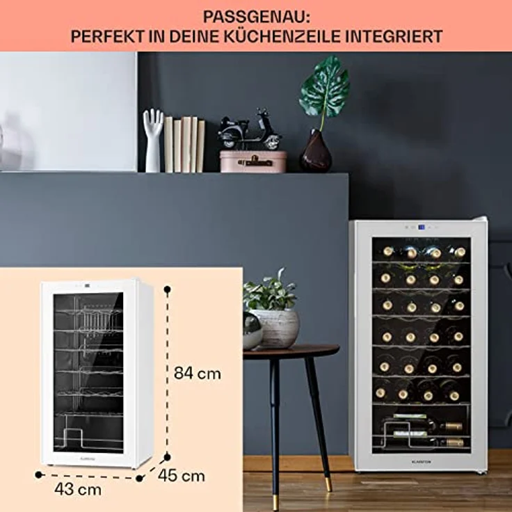 Klarstein Shiraz 28 Uno Weinkühlschrank, freistehend, weiß, 28 Flaschen, Touch-Bedienfeld, 5 - 18 °C, Energieklasse G – Bild 7