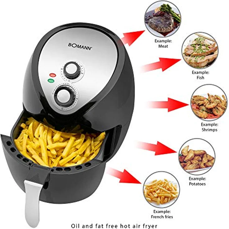 Bomann FR 6002 H CB Heißluft-Fritteuse, 3,6 L, stufenlos regelbarer Thermostat, 30-Minuten-Timer mit Endsignal, 2 Kontrolleuchten – Bild 2
