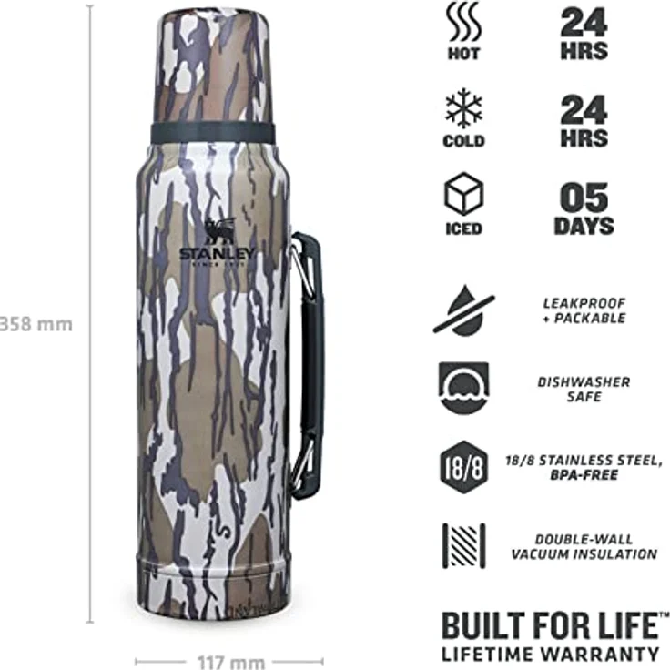 Stanley Classic Legendary Thermosflasche 1L Bottomland - Edelstahl Thermoskanne - BPA-frei - Thermos Hält 24 Stunden Heiß - Deckel Fungiert Auch als Trinkbecher - Spülmaschinenfest – Bild 3