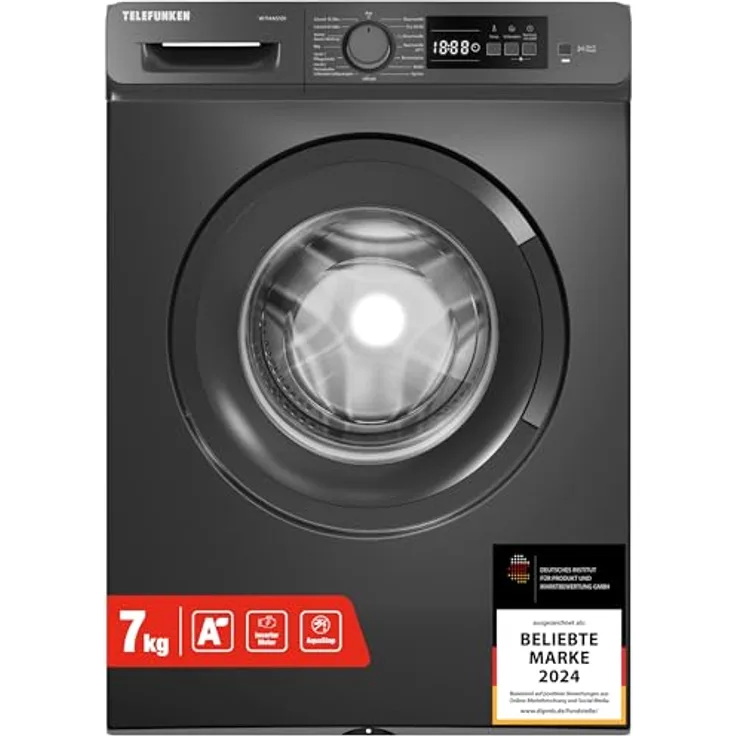 Telefunken W714AS1DI, Waschmaschine 7kg Frontlader mit 1400 U/Min, Inverter Motor, AquaStop, Schontrommel, dark inox