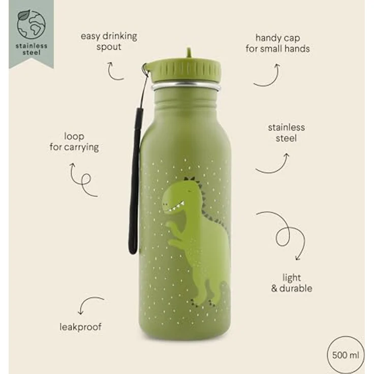 Trixie Baby Trinkflasche Edelstahl 500ml mit Tiermotiv, 20 cm hoch, praktische Schlaufe, klappbarer Deckel – Bild 5