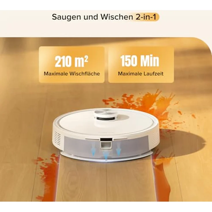 Roborock Q7 M5, Saugroboter mit Wischfunktion, 10.000Pa Saugkraft, LiDAR Navigation, 150 Min Laufzeit, Dual Anti-Tangle-System, APP Steuerung (Weiß) – Bild 4