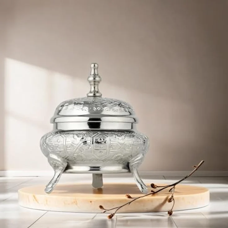 Marrakesch Orientalische Deko Schmuckschale aus Metall, 13 cm, handgefertigt in Silber, vielseitige Aufbewahrung für Schmuck und Süßigkeiten – Bild 5