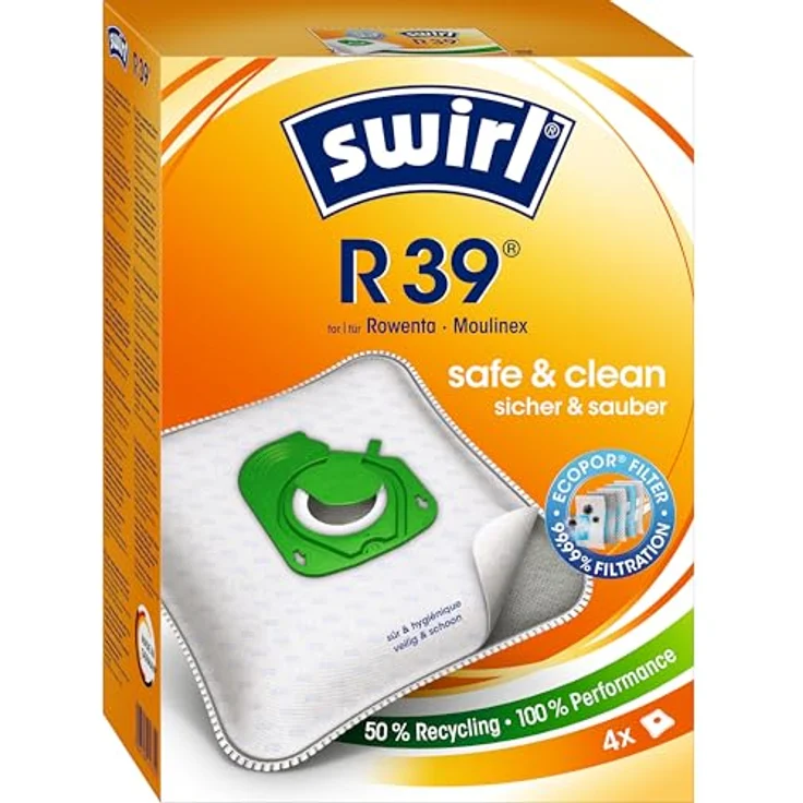 Swirl R39 Staubsaugerbeutel, 4er Pack mit MicroPor® Plus Anti-Allergen-Filter für Rowenta und Moulinex Geräte – Bild 1