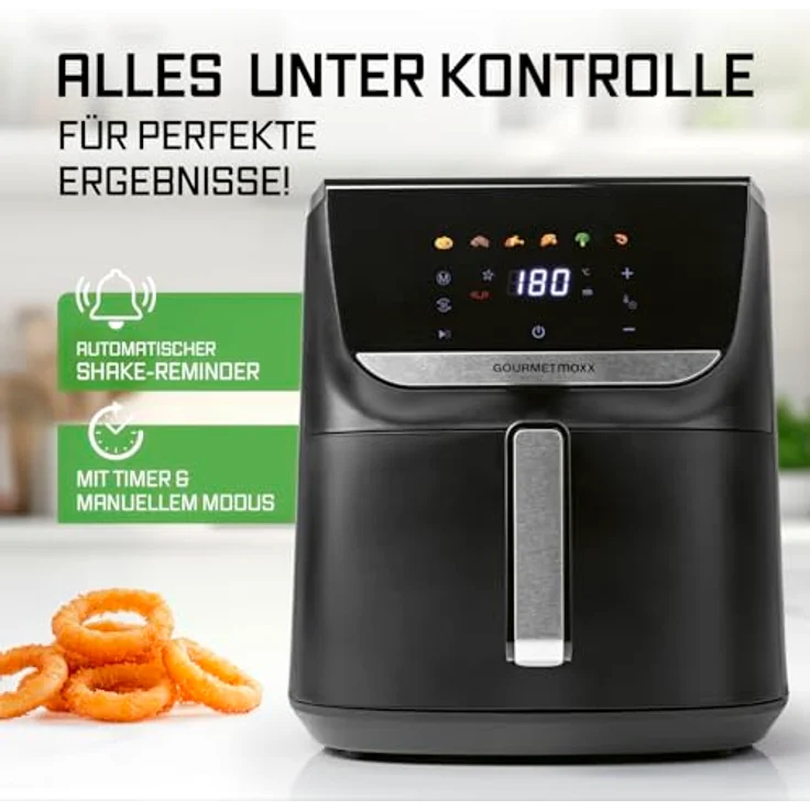 GOURMETmaxx Heißluftfritteuse AirGenius, 7,5 l - Mattschwarz, farbiges LED-Touchdisplay, 7 Programme, 1700 Watt, 360° Heißluftzirkulation – Bild 7