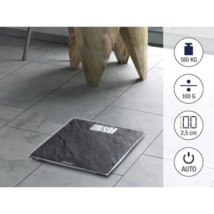 Soehnle Style Sense Compact 300 Slate, digitale Personenwaage mit LCD, Anzeige, elektronische Waage mit extraflachem Design, große Trittfläche, Körperwaage mit einer Tragkraft bis zu 180 kg – Bild 3