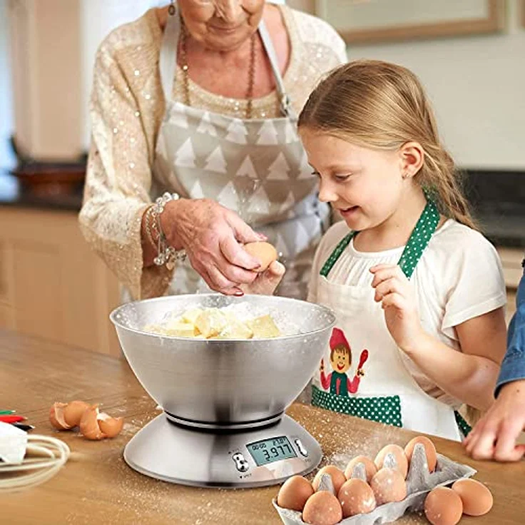 Uten Küchenwaage Digitalwaage Professionelle Waage Electronische Waage, Digitale Küchenwaage 5kg x 1g aus 304 Edelstahl Tara-Funktion mit LCD-Display Schale und Timer – Bild 5