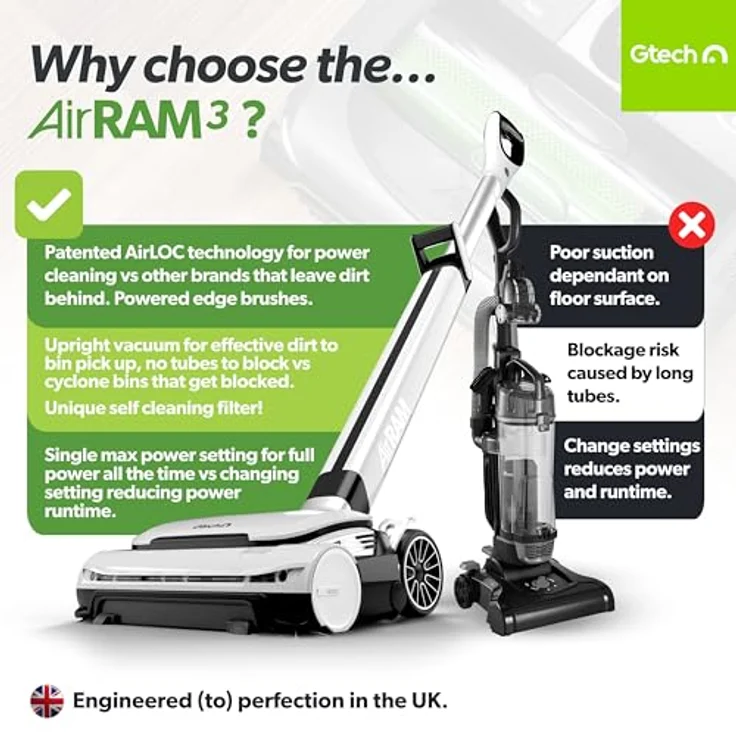 Gtech AirRam MK3, Kabelloser Handstaubsauger mit Druckknopfsteuerung und Dual Action Oberfläche – Bild 2