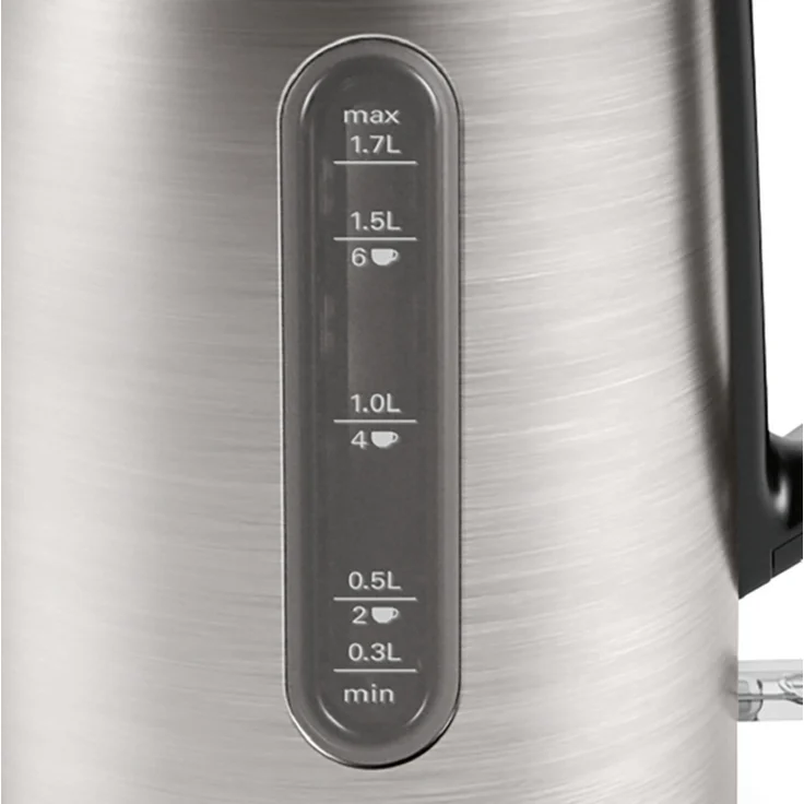 Bosch TWK4P440 DesignLine kabelloser Wasserkocher, Ausgießen ohne Spritzer, Tassenanzeige, Wasserstandsanzeige, Überhitzungsschutz, 1,7 L, 2400 W, Edelstahl-schwarz – Bild 3