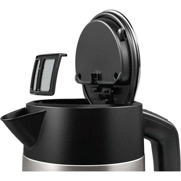 Bosch TWK4P440 DesignLine kabelloser Wasserkocher, Ausgießen ohne Spritzer, Tassenanzeige, Wasserstandsanzeige, Überhitzungsschutz, 1,7 L, 2400 W, Edelstahl-schwarz – Bild 7