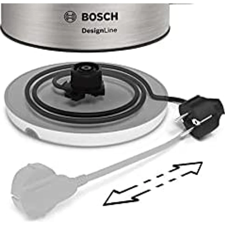 Bosch TWK4P440 DesignLine kabelloser Wasserkocher, Ausgießen ohne Spritzer, Tassenanzeige, Wasserstandsanzeige, Überhitzungsschutz, 1,7 L, 2400 W, Edelstahl-schwarz – Bild 2