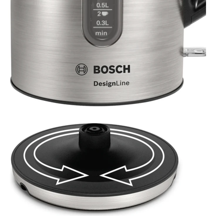 Bosch TWK4P440 DesignLine kabelloser Wasserkocher, Ausgießen ohne Spritzer, Tassenanzeige, Wasserstandsanzeige, Überhitzungsschutz, 1,7 L, 2400 W, Edelstahl-schwarz – Bild 6