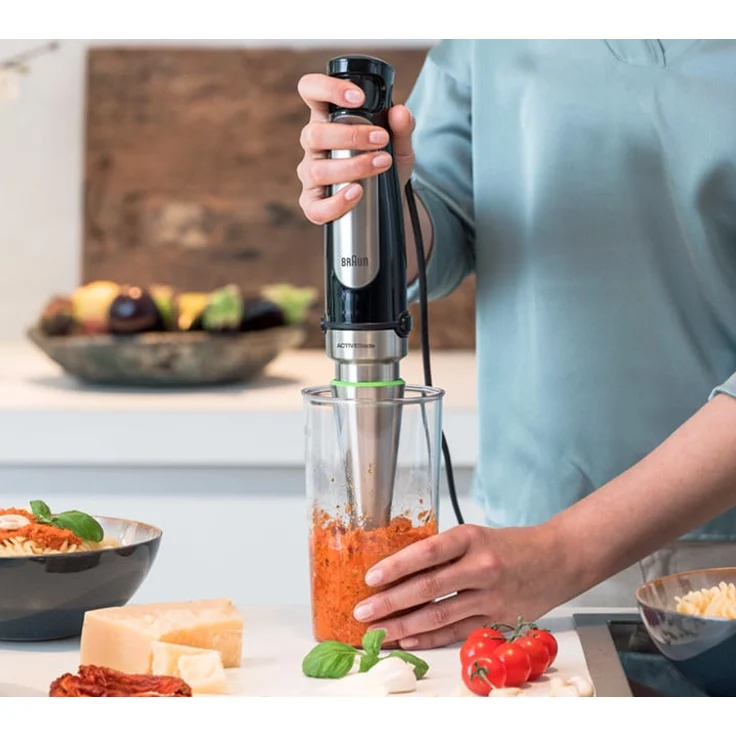 Braun Multiquick 7 MQ 7045X Stabmixer (1000 Watt, mit ActiveBlade-Technologie, Pürierstab, Schneebesen, Zerkleinerer & Standmixer, inkl. 4-teiligem Zubehör-Set) schwarz-edelstahl – Bild 6