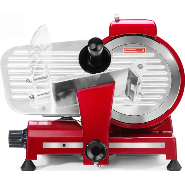 Hendi Aufschnittmaschine, Messerdurchmesser: 220mm, rote Sonderedition, Allesschneider, stufenlos einstellbare Schnittstärke (0-13mm), 230V, 280W, 440x420x(H)350mm, rot, Aluminium, Edelstahl
