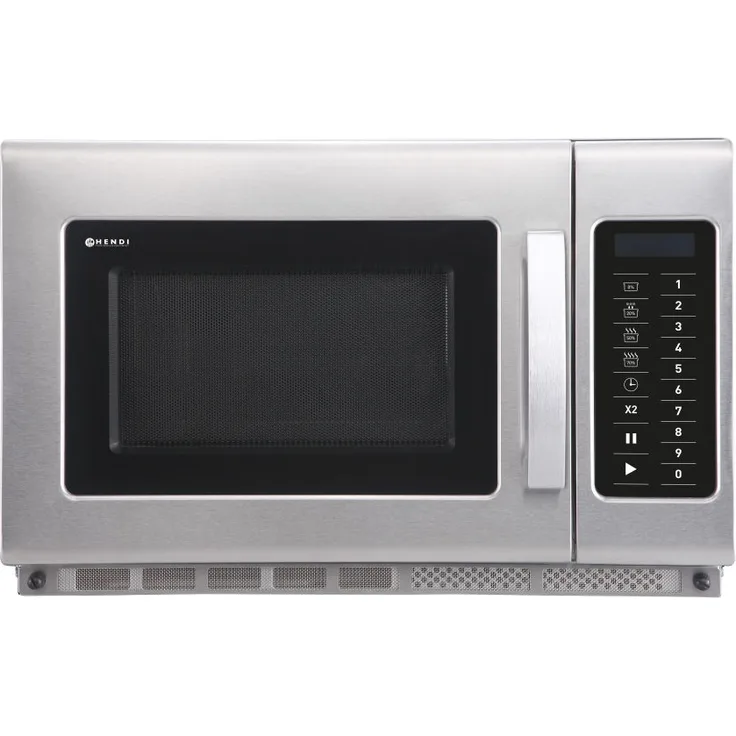 Hendi Mikrowelle, Standgerät, 1800 Watt, Gastronorm 2-3, 10 programmierbaren Tasten, Eingangsleistung 3000 Watt, Tür ohne Blockade, 34 Liter Garraum, 230V, 574x528xH368mm, Kammer 360x409xH225mm, Edelstahl
